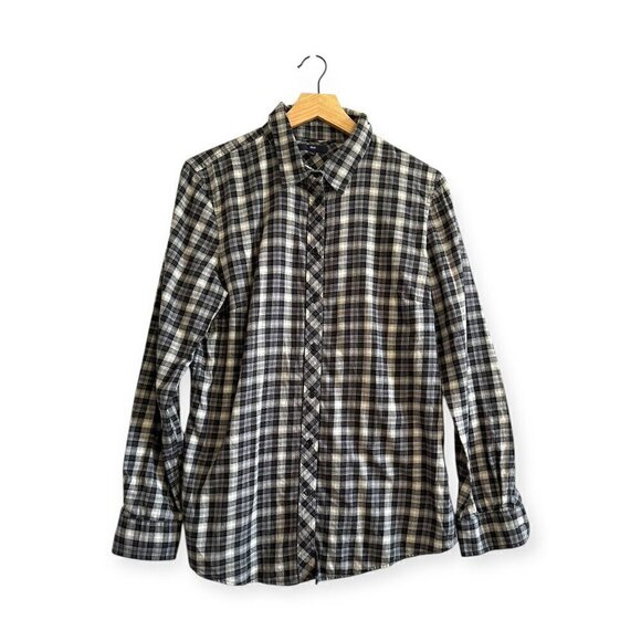 Gap cotton plaid button down shirt, size  L, Black, white, gray - Picture 1 of 9